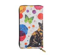 JTNWEC Women's Leather Wallet - Butterfly polka dot and cat Prints Coin Purse Travel Card Holder Zipper Purse Cell Phone Handbag, Black, One Size, Modern, Black, One Size, Modern