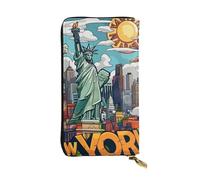 JTNWEC Women's Leather Wallet - Cartoon Cute New York US Theme Art Prints Coin Purse Travel Card Holder Zipper Purse Cell Phone Handbag, Black, One Size, Modern, Black, One Size, Modern