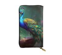 JTNWEC Women's Leather Wallet - Colorful Peacock Prints Coin Purse Travel Card Holder Zipper Purse Cell Phone Handbag, Black, One Size, Modern, Black, One Size, Modern