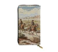 JTNWEC Women's Leather Wallet - Cowboys Riding Horses Prints Coin Purse Travel Card Holder Zipper Purse Cell Phone Handbag, Black, One Size, Modern, Black, One Size, Modern