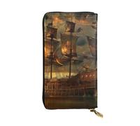 JTNWEC Women's Leather Wallet - fantasy pirate ship Prints Coin Purse Travel Card Holder Zipper Purse Cell Phone Handbag, Black, One Size, Modern, Black, One Size, Modern