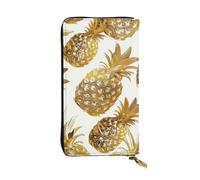JTNWEC Women's Leather Wallet - golden pineapple background Prints Coin Purse Travel Card Holder Zipper Purse Cell Phone Handbag, Black, One Size, Modern, Black, One Size, Modern