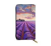 JTNWEC Women's Leather Wallet - lavender fields Prints Coin Purse Travel Card Holder Zipper Purse Cell Phone Handbag, Black, One Size, Modern, Black, One Size, Modern