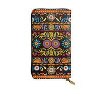 JTNWEC Women's Leather Wallet - Mexican Folk Art Boho Prints Coin Purse Travel Card Holder Zipper Purse Cell Phone Handbag, Black, One Size, Modern, Black, One Size, Modern
