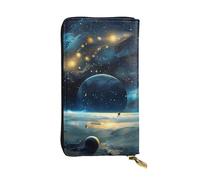 JTNWEC Women's Leather Wallet - moon stars and planets Prints Coin Purse Travel Card Holder Zipper Purse Cell Phone Handbag, Black, One Size, Modern, Black, One Size, Modern