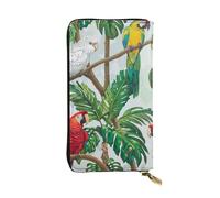 JTNWEC Women's Leather Wallet - Parrot Birds and Tropical Tree Prints Coin Purse Travel Card Holder Zipper Purse Cell Phone Handbag, Black, One Size, Modern, Black, One Size, Modern