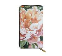 JTNWEC Women's Leather Wallet - Peach Peony Prints Coin Purse Travel Card Holder Zipper Purse Cell Phone Handbag, Black, One Size, Modern, Black, One Size, Modern