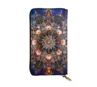 JTNWEC Women's Leather Wallet - Rectangle Mandala art Prints Coin Purse Travel Card Holder Zipper Purse Cell Phone Handbag, Black, One Size, Modern, Black, One Size, Modern