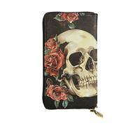 JTNWEC Women's Leather Wallet - Rose Skull Prints Coin Purse Travel Card Holder Zipper Purse Cell Phone Handbag, Black, One Size, Modern, Black, One Size, Modern