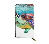 JTNWEC Women's Leather Wallet - Sea Turtle Art Prints Coin Purse Travel Card Holder Zipper Purse Cell Phone Handbag, Black, One Size, Modern, Black, One Size, Modern