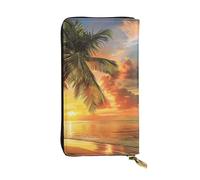 JTNWEC Women's Leather Wallet - Tropical Beach Palm Tree Sunset Prints Coin Purse Travel Card Holder Zipper Purse Cell Phone Handbag, Black, One Size, Modern, Black, One Size, Modern