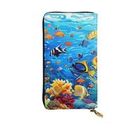 JTNWEC Women's Leather Wallet - Tropical Fish Coral Undersea World Prints Coin Purse Travel Card Holder Zipper Purse Cell Phone Handbag, Black, One Size, Modern, Black, One Size, Modern