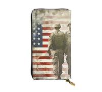 JTNWEC Women's Leather Wallet - US Military Soldiers Patriotic Memorial Day Prints Coin Purse Travel Card Holder Zipper Purse Cell Phone Handbag, Black, One Size, Modern, Black, One Size, Modern