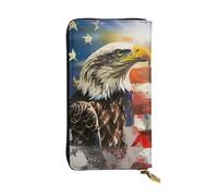 JTNWEC Women's Leather Wallet - USA Flag Eagle Art Prints Coin Purse Travel Card Holder Zipper Purse Cell Phone Handbag, Black, One Size, Modern, Black, One Size, Modern