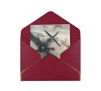JTNWEC World War 2 Aircraft Airplane Pattern Prints Greeting Card with Gold - Trimmed Pearl Paper, Dark Red Birthday Cards for Special Occasions