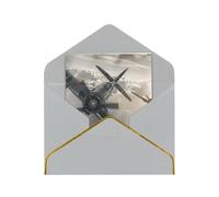 JTNWEC World War 2 Aircraft Airplane Pattern Prints Greeting Card with Gold - Trimmed Pearl Paper, Light Grey Birthday Cards for Special Occasions