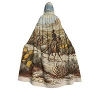 JTNWEC World War 2 Aircraft Airplane Printed Halloween Hooded Cloak Carnival Halloween Cosplay Costume for Adult, Cowboys Riding Horses, One Size