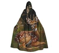 JTNWEC World War 2 Aircraft Airplane Printed Halloween Hooded Cloak Carnival Halloween Cosplay Costume for Adult, Whitetail Deer Fawn in Wilderness Stag, One Size