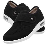 JTNZDAW Walking Orthopaedic Shoes Women, Wide Fit Trainers with Hook and Loop, Memory Foam Comfort for Swollen Feet and Diabetes(Black,7.5 UK)