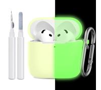 JTOMEI Compatible with AirPods 4th Generation Case Cover, Soft Protective Silicone Skin with Clean Kit Accessories for Apple AirPods 4 Gen 2024, Front Led Visible, Night Glow Green