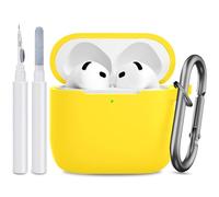 JTOMEI Compatible with AirPods 4th Generation Case Cover, Soft Protective Silicone Skin with Clean Kit Accessories for Apple AirPods 4 Gen 2024, Front Led Visible, Yellow