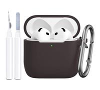 JTOMEI Compatible with AirPods 4th Generation Case Cover, Soft Protective Silicone Skin with Clean Kit Accessories for Apple AirPods 4 Gen 2024, Front Led Visible, Coffee Brown