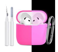 JTOMEI Compatible with AirPods 4th Generation Case Cover, Soft Protective Silicone Skin with Clean Kit Accessories for Apple AirPods 4 Gen 2024, Front Led Visible, Night Glow Pink
