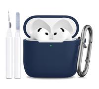 JTOMEI for AirPods 4 & AirPods 5 Case Cover with Cleaner Kit, Midnight Blue | Protective Silicone Skin with Keychain for Men Women for Apple AirPods 4th 5th Generation Case(2024/2026), Front Led Visible