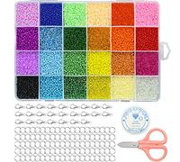 JTOOYS 24000pcs Glass Seed Beads, Small Pony Beads Assorted Kit Colors Seed Beadswith Scissors Lobster Clasps String Cord for Jewelry Making DIY Bracelet Necklaces
