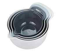 JTOOYS 4 Pack Nesting Mixing Bowls Set - with Handle & Easy Pour Spout & Non-Slip Base BPA Free PP Plastic Large Nesting Salad Bowls Set for Kitchen Storage Dishwasher Safe (Gray Tone)