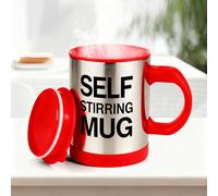 JTOOYS Self Stirring Coffee Mug, Stainless Steel Electric Coffee Mug with Lid 450ml for Coffee Tea Hot Chocolate Milk and Cocoa (Red, Batteries Not Included)