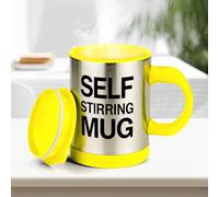 JTOOYS Self Stirring Coffee Mug, Stainless Steel Electric Coffee Mug with Lid 450ml for Coffee Tea Hot Chocolate Milk and Cocoa (Yellow, Batteries Not Included)