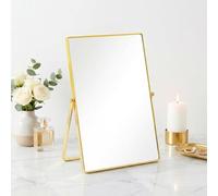 JTOOYS Vanity Mirror Gold - 31x22.5cm Makeup Mirror with Stand Metal Framed Bathroom Mirrors Tabletop Rectangle Cosmetic Mirror for Living Room, Bedroom, Tabletop