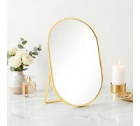 JTOOYS Vanity Mirror Gold - Makeup Mirror with Stand Metal Framed Bathroom Mirrors Tabletop Oval Cosmetic Mirror for Living Room, Bedroom, Tabletop