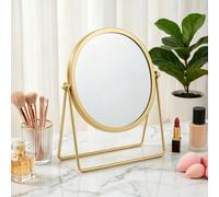 JTOOYS Vanity Mirror Gold - Makeup Mirror with Stand Metal Framed Bathroom Mirrors Tabletop Round Cosmetic Mirror for Living Room, Bedroom, Tabletop