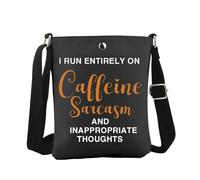 JTOUK Caffeine Sarcasm Crossbody Bag Inappropriate Thoughts Gift Sarcastic Gift Humor Words Gift Coffee Lover Gift (Caffeine Sarcasm CB EU)