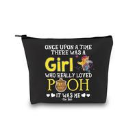 JTOUK Cartoon Inspired Pooh Bear Travel Bag Pooh Bear Accessories There was a Girl Who Really Love Pooh Zipper Pouch for Bear Lovers (Really Loved Pooh Black EU)