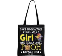 JTOUK Cartoon Inspired Pooh Bear Travel Bag Pooh Bear Accessories There was a Girl Who Really Love Pooh Zipper Pouch for Bear Lovers (Loved Pooh ToteBlack EU)