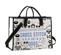 JTOUK Cross Stitch & Dogs Lover Gift Cross Stitch Project Bag Easily Distracted By Cross Stitch & Dogs Canvas Tote Bag (Sti & Dogs LT EU)