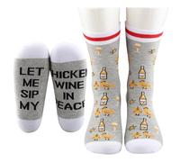 JTOUK Funny Chicken Socks Drinking Lover Gift Cute Chicken and Wine Gift Chicken Wine In Peace Socks Gift for Women (UK, Alpha, One Size, Regular, Regular, SIP MY Socks EU)