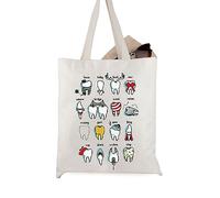 JTOUK Funny Play On Words Teeth Chart Dental School Student Gift Dentist Canvas Tote Bag (Tooth Tote EU)