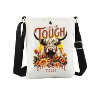 JTOUK Inspirational Gifts Life Is Tough but so Are You Highland Cow Gift Motivational Positive Crossbody Bag for Friends (So Are You CB EU)
