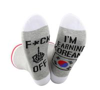 JTOUK Korea Gift I'M Learning Korean Socks Gift for Women Cozy South Korea Gift Korea Flag Gift (UK, Alpha, One Size, Regular, Regular, Korean Socks EU)