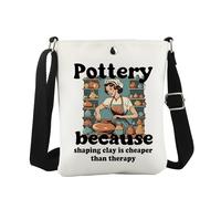 JTOUK Pottery Gift Because Shaping Clay Is Cheaper than Therapy Ceramic Artist Gift Funny Pottery Crossbody Bag Pottery Lover Gift (Pottery CB EU)