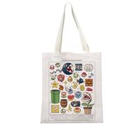 JTOUK Super M Movie Video Game Inspired Gift Mushroom Kingdom Objects Game Lover Tote Bag for Video Gamer (Kingdom Objects Tote EU)