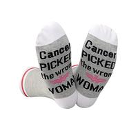 JTOUK Womens Cancer Treatment Gift Funny Cancer You Picked the Wrong Woman Ribbon Pink Socks
