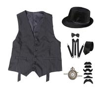 JTQYFI 1920s Mens Costume Set Roaring 20s Costumes Accessories 1920s Men Mafia For Halloween Cosplay Party Halloween Cosplay