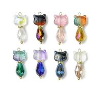 JTQYFI 5Pcs/8Pcs Glass Cats Pendants For Bracelets And Phone Case Decoration Jewelry Findings Mixed Color Animal Accessories
