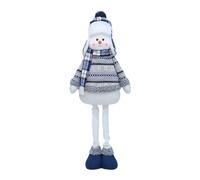 JTQYFI Blue Christmas Snowman Decoration Wearing Warm Hat & Scarf Plush Fabric Telescopic Snowman Standing Figure Doll Farmhouse Decor