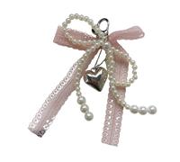 JTQYFI Elegant Lace Bows Keychain With Faux Pearls Detail For Women Girls Fashionable Bag Accessory Gift Alloy Keyring Trendy Car Keychain